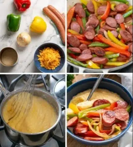 Kielbasa Sausage with Peppers and Cheesy Grits dish