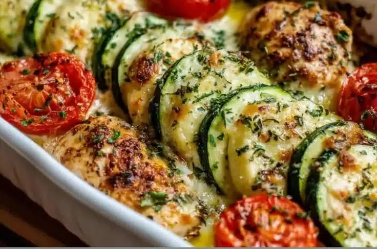 Mediterranean Chicken Zucchini Bake