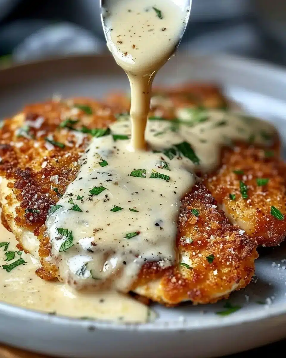 Parmesan Crusted Chicken with Creamy Garlic Sauce 1 Parmesan Crusted Chicken with Creamy Garlic Sauce