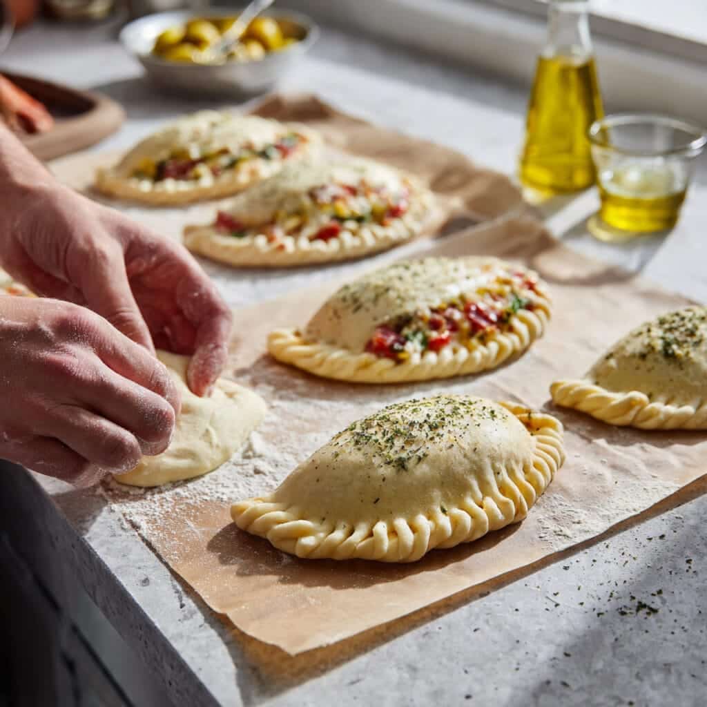 professional food photography of easy calzones being