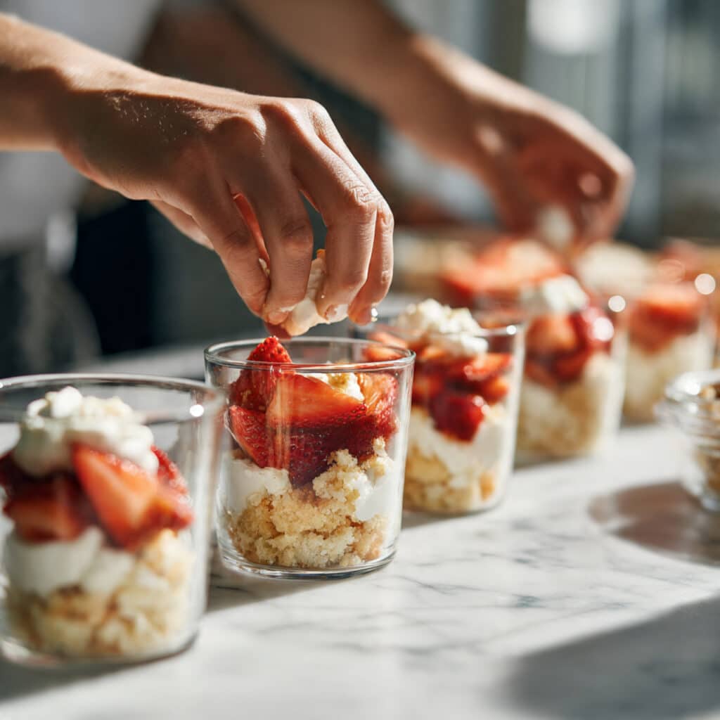 professional food photography of quick strawberry shortcake