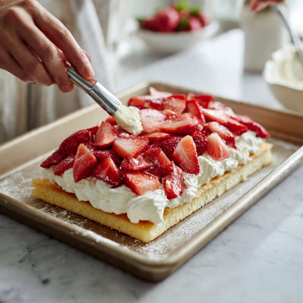 professional food photography of strawberry sheet shortcake
