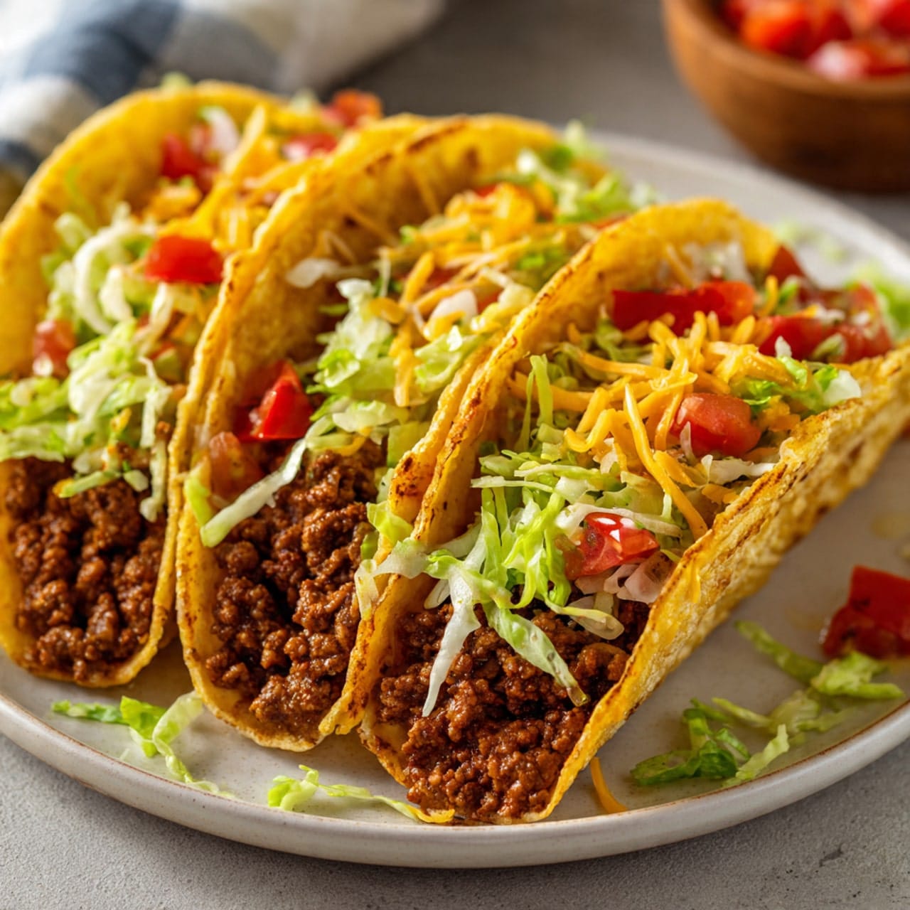 quick beef tacos served on a white