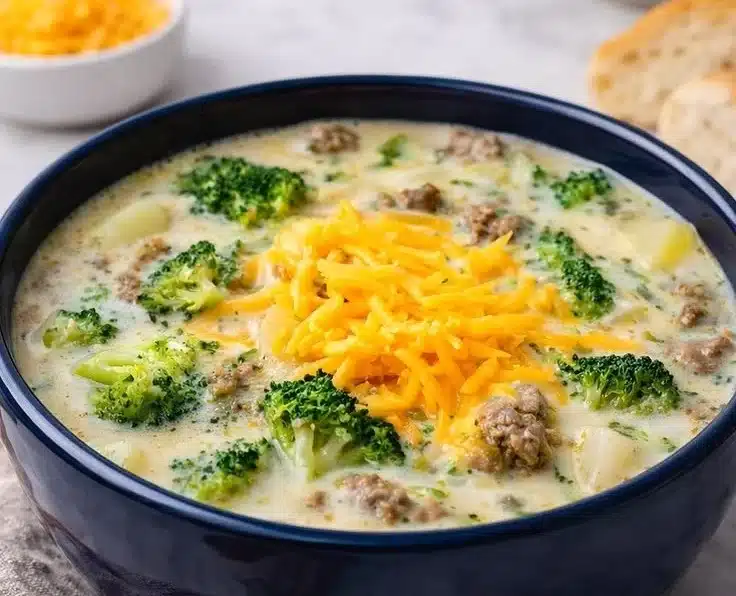 Satisfying Broccoli Cheese Soup with Ground Beef