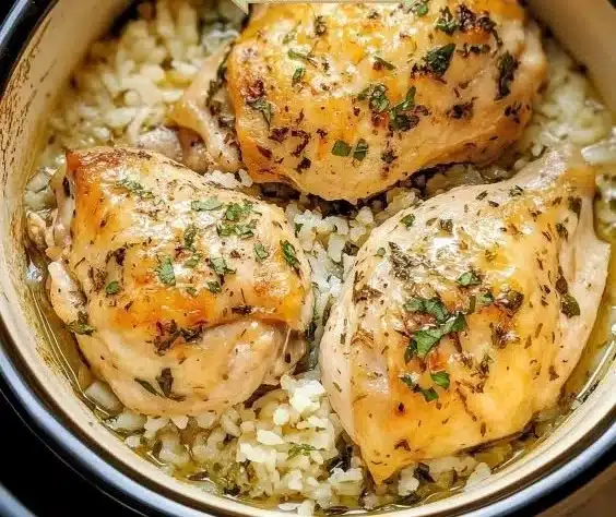 Slow Cooker Lemon Herb Chicken and Rice