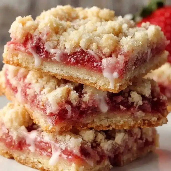 Delicious homemade strawberry shortcake bars topped with fresh strawberries