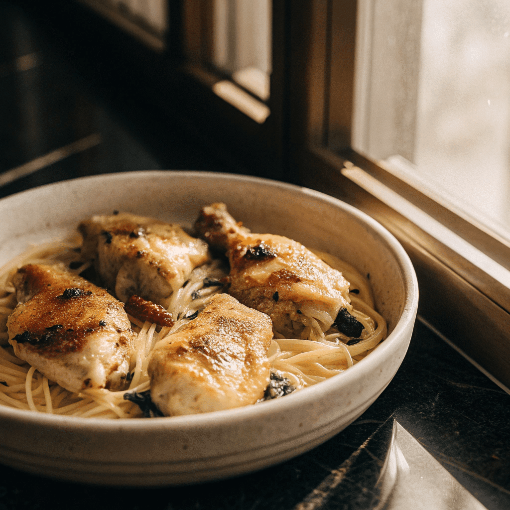 Tuscan Chicken and Spaghetti Squash 1 tuscan chicken served over strands of spaghetti sq