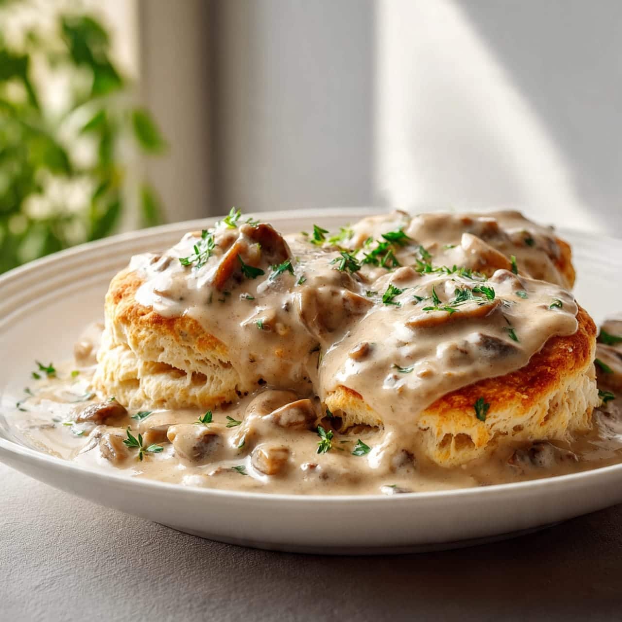 vegetarian biscuits and gravy served on a
