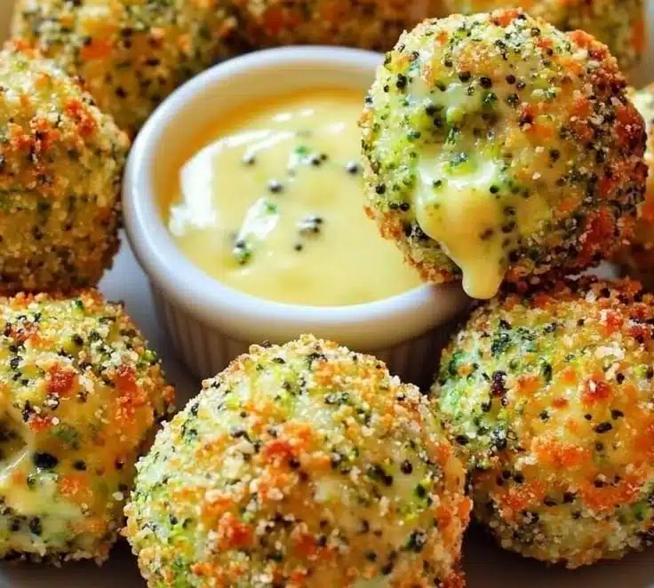 Baked broccoli cheese balls on a platter, perfect for healthy snacking.