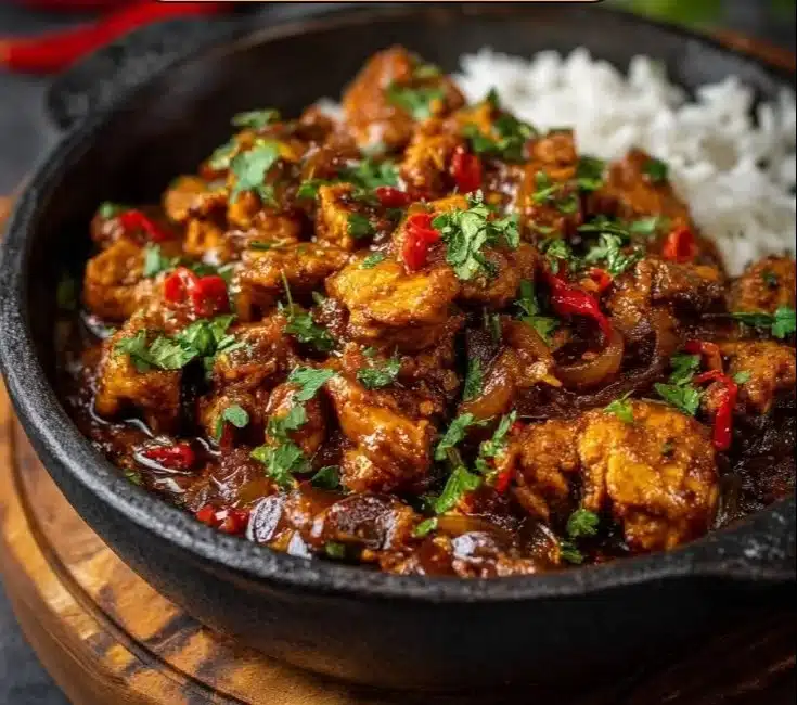 Chicken Bhuna translates to "Fried Chicken" in English.