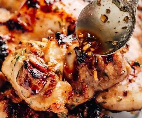 Delicious chicken marinated in honey and soy sauce for grilling.