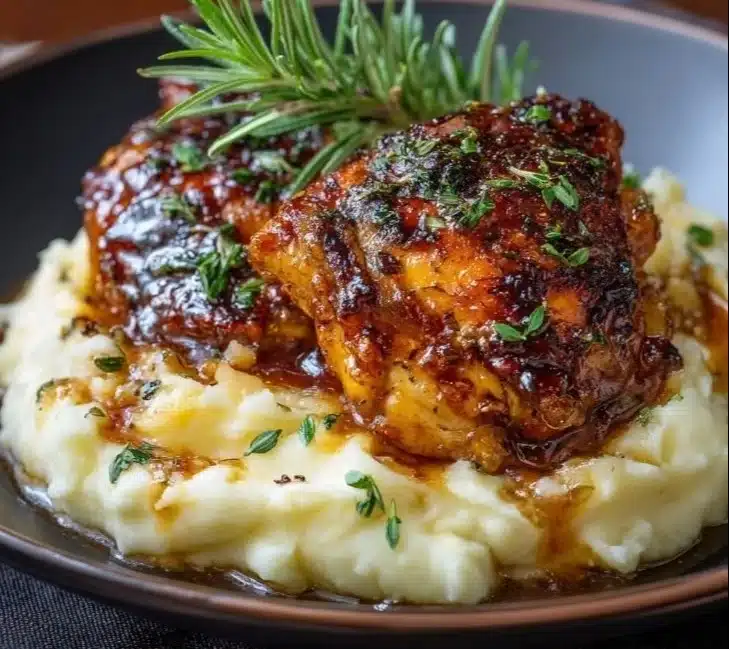 Delicious Chipotle Honey Chicken Thighs served with smoked Gouda mashed potatoes