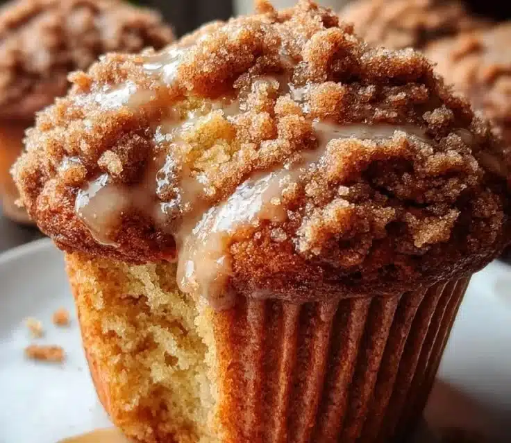 Delicious cinnamon muffins with a crunchy topping ready to be enjoyed.