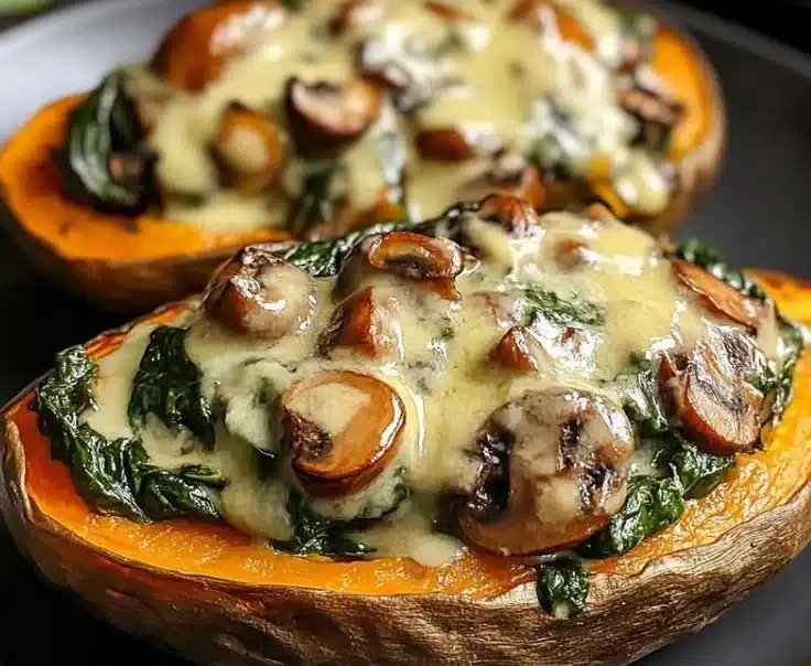 Creamy Mushroom and Spinach Stuffed Sweet Potatoes 1 Creamy Mushroom and Spinach Stuffed Sweet Potatoes