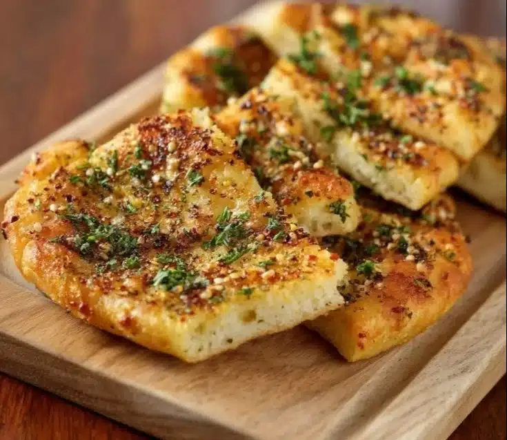 Delicious mashed potato flatbread topped with herbs and spices.