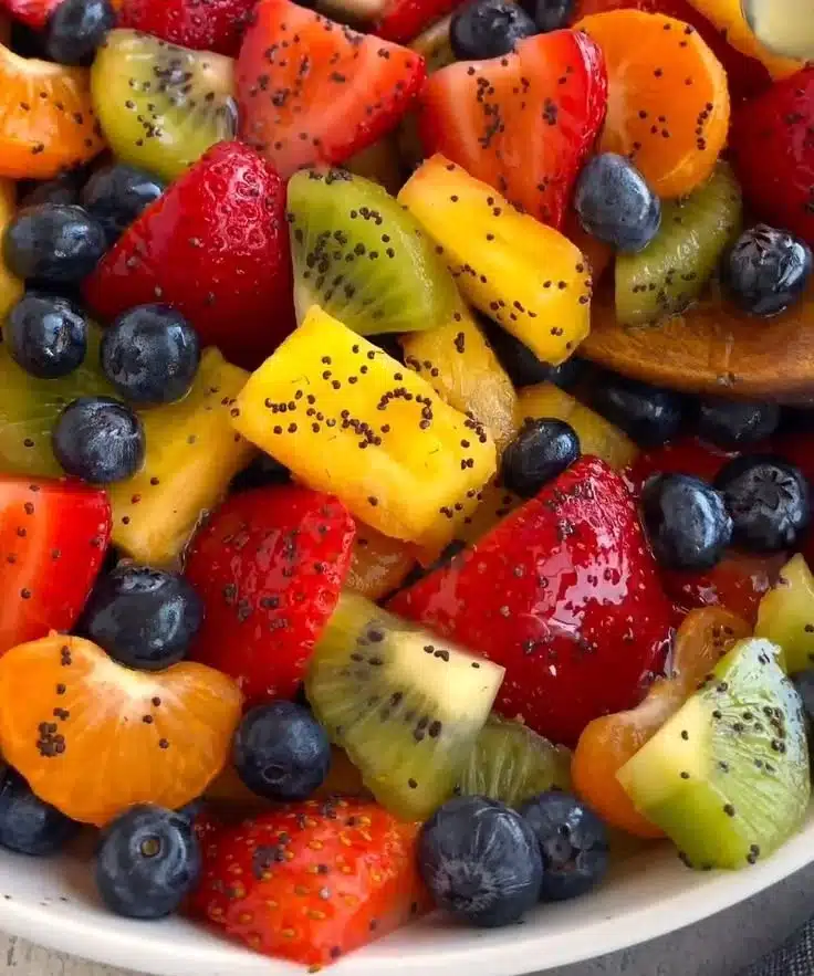 Fresh Fruit Salad with Honey Lime Poppy Seed Dressing
