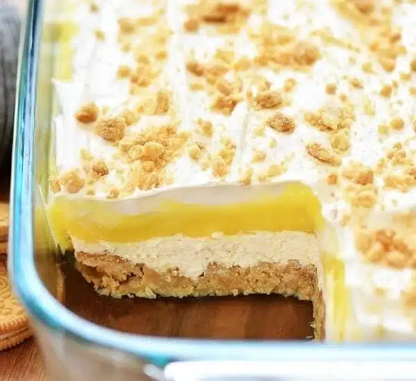 Delicious Heavenly Oreo Lemon Dessert with creamy lemon filling and Oreo crust