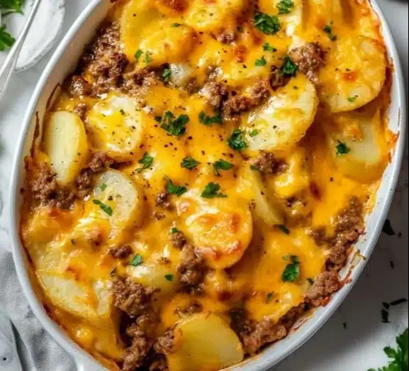 Hobo Casserole Ground Beef 3 Delicious Hobo Casserole made with ground beef, veggies, and cheese in a baking dish.