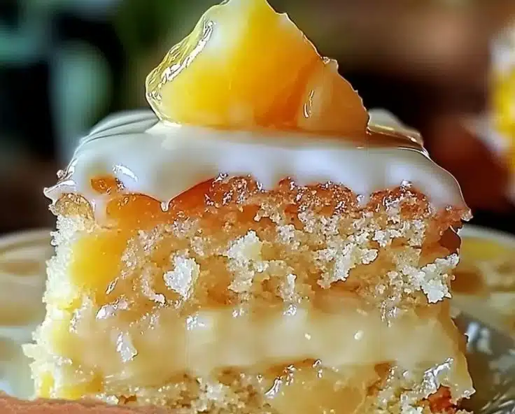 Delicious Juicy Pineapple Heaven Cake with fresh pineapple topping