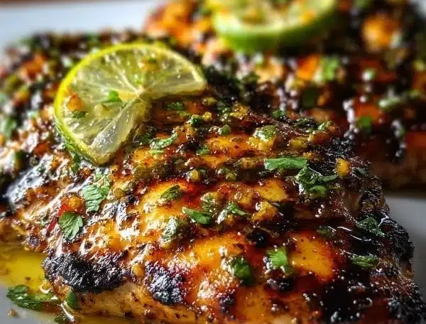 Delicious grilled chicken with tropical citrus marinade served on a plate