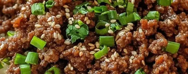 Delicious Korean Ground Beef Bowl topped with fresh vegetables and sesame seeds