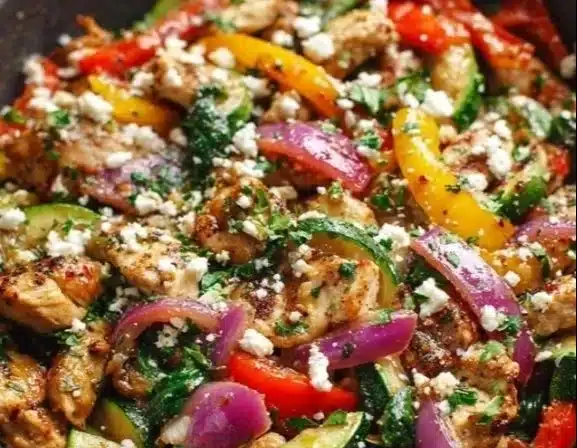Mediterranean Chicken Stir Fry with colorful vegetables and spices