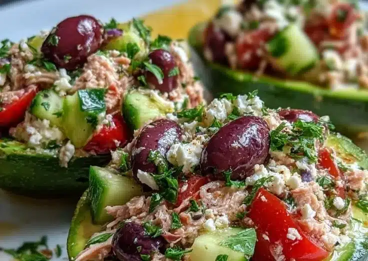 Mediterranean Tuna Salad Stuffed Avocados