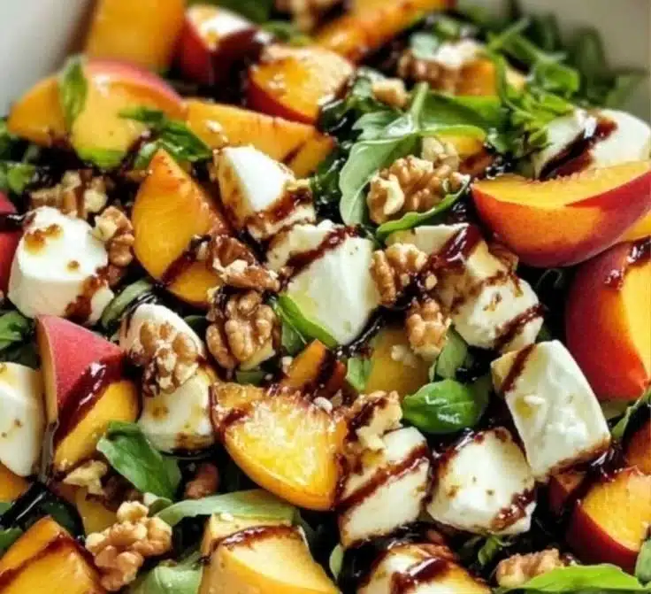 Fresh Millionaire Peach Salad with vibrant peaches and colorful ingredients