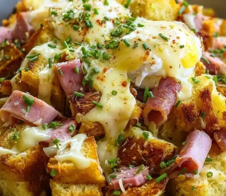 Overnight Eggs Benedict Casserole 3 Delicious Overnight Eggs Benedict Casserole topped with hollandaise sauce