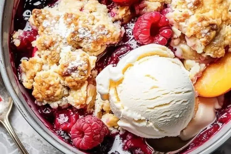 Peach Cobbler with Raspberries 1 Peach Cobbler with Raspberries