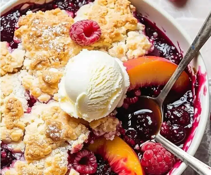 Peach Cobbler with Raspberries 2 Peach Cobbler with Raspberries