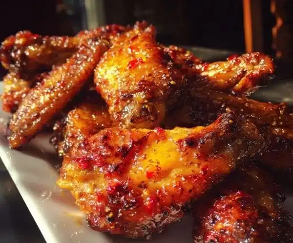 Pineapple Cowboy Candy Chicken Wings served with a spicy glaze and fresh pineapple.