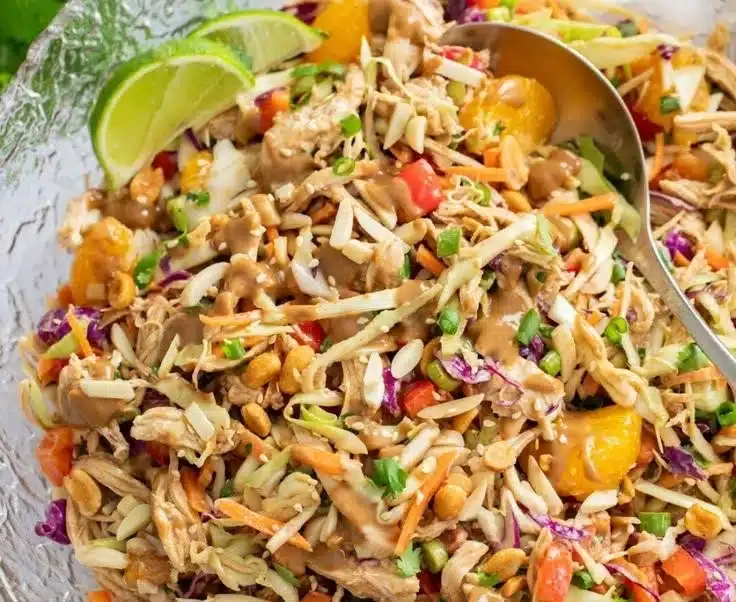 Colorful Thai Chicken Salad with fresh vegetables and grilled chicken