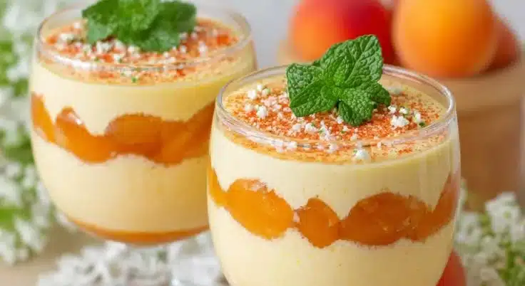 Grill Fresh Eats 5 Delicious apricot mousse dessert garnished with fresh apricots