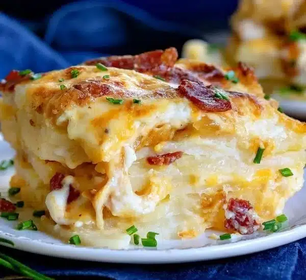 Creamy and delicious BEST scalloped potatoes served in a dish