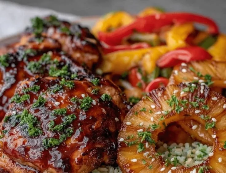 Delicious Brown Sugar Pineapple Chicken served on a plate