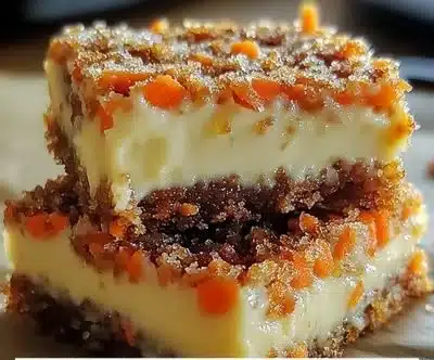 Delicious Carrot Cake Cream Cheese Bars topped with rich cream cheese frosting
