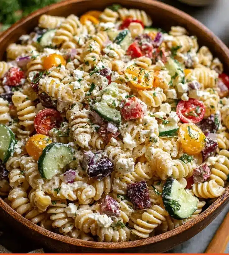 Grill Fresh Eats 6 Chopped Greek Pasta Salad with fresh vegetables and feta cheese