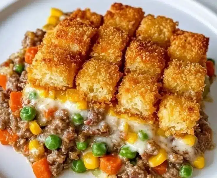 Classic Tater Tot Hotdish Recipe 3 Delicious Classic Tater Tot Hotdish served in a baking dish