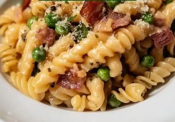 Creamy Pasta with Sweet Peas and Crispy Pancetta 1 Creamy Pasta with Sweet Peas and Crispy Pancetta