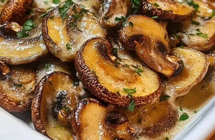 Crispy fried mushrooms with a side of ranch dip on a white plate