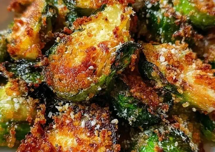 Crispy Parmesan-Crusted Brussels Sprouts served on a plate
