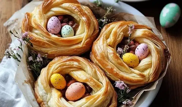Easter Pastry Nests 5 Colorful Easter pastry nests filled with chocolate eggs