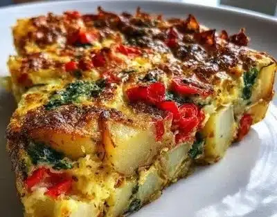 Easy Frittata with Potatoes, Red Peppers, and Spinach
