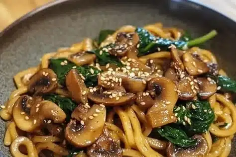 Fast Mushroom Spinach Noodles