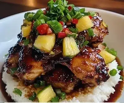 Delicious Hawaiian Turn Turn Chicken garnished with fresh herbs