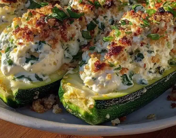 Healthy Spinach Ricotta Stuffed Zucchini Boats