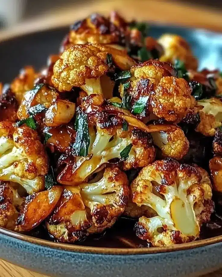 Delicious Honey Curry Roasted Cauliflower served on a plate