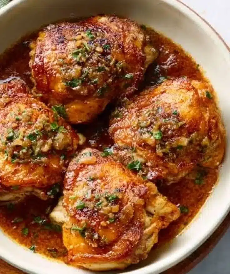 Instant Pot Honey Garlic Chicken served on a plate with garnishes.