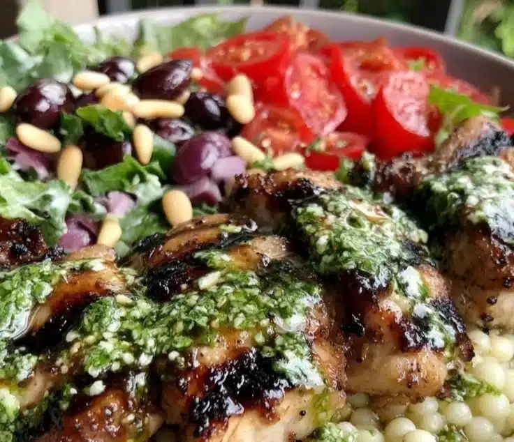 Italian Chicken Couscous Bowl 5 Italian Chicken Couscous Bowl topped with fresh herbs and vegetables